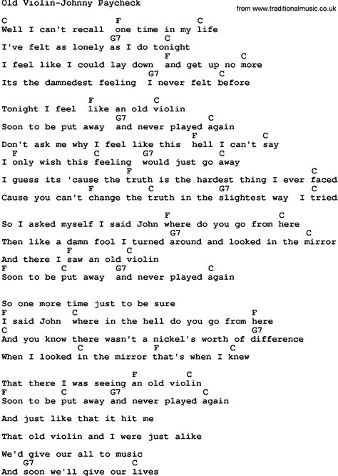 Country Music Old Violin Johnny Paycheck Lyrics And Chords