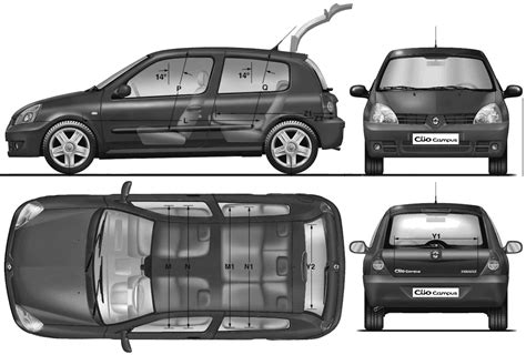 2009 Renault Clio II Hatchback blueprints free - Outlines