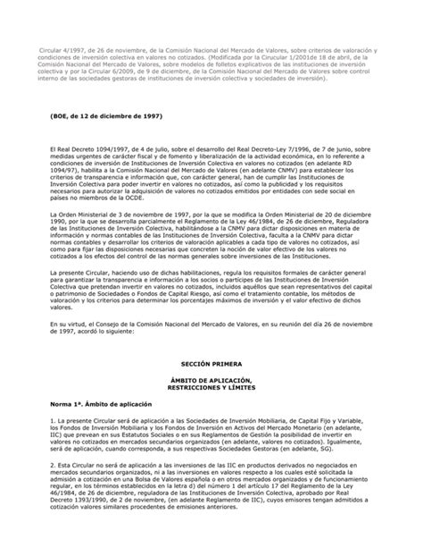 Circular 4 1997 Comisión Nacional del Mercado de Valores