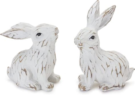 Set Of 2 Resin Bunny Easter Decoration Vintage Rustic