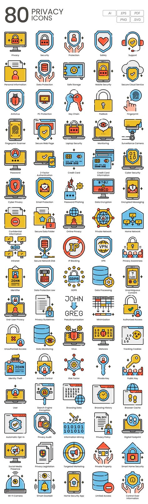 80 Web Privacy Icon Set - Flat Icons