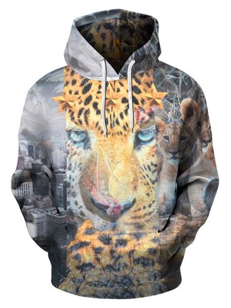Leopard 3d Print Kangaroo Pocket Hoodie
