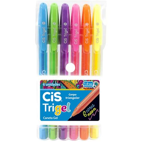 Estojo Cores Caneta Gel Neon Trigel Mm Cis Lupel