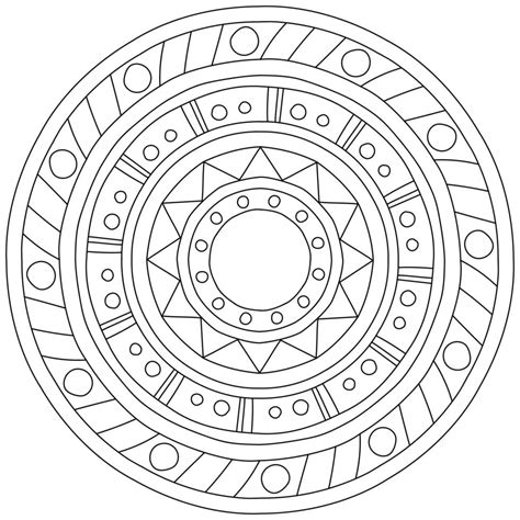 Simple contour mandala in with geometric shapes, coloring page in the form of a circle with ...