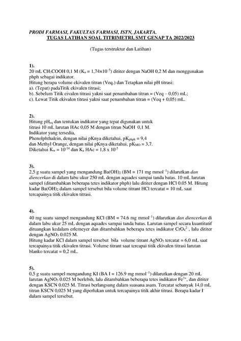 Tugas Latihan Soal Latsol Prodi Farmasi Fakultas Farmasi Istn
