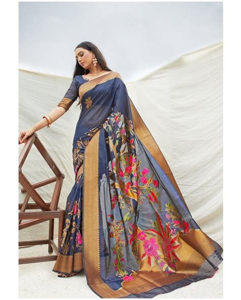 Dhanvi Clothing Printed Wedding Wear Soft Silk Saree M With