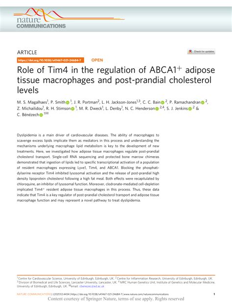 Pdf Role Of Tim In The Regulation Of Abca Adipose Tissue