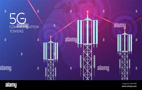 Communication Towers 5g Composition With Radio Waves Lasers Background