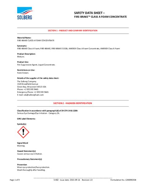 Fillable Online Safety Data Sheet Fire Control Systems Fax Email Print Pdffiller