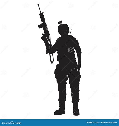 Silhouette Of Army Man Holding Gun Vector Illustration Decorative