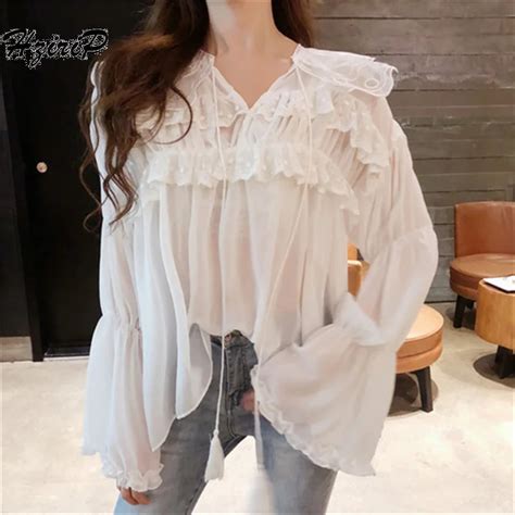 Hzirip 2018 Womens Sweet Tops Summer Long Sleeve Perspective Blouse