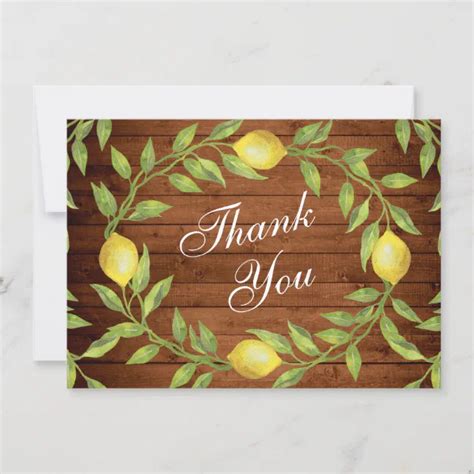 Wood And Lemons Greenery Rustic Watercolor Thank You Card Zazzle