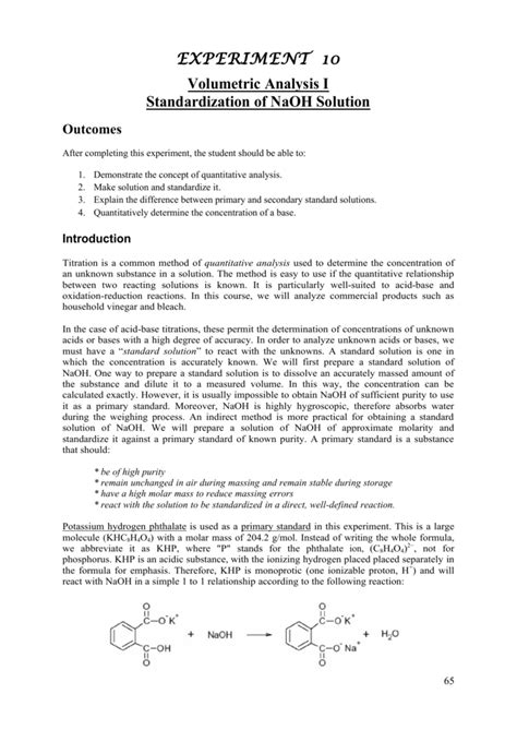 EXPERIMENT 10 Volumetric Analysis I Standardization of NaOH