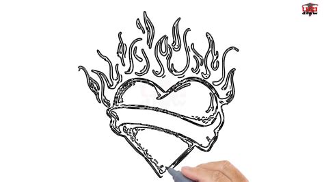 How To Draw A Heart With Flames And Wings