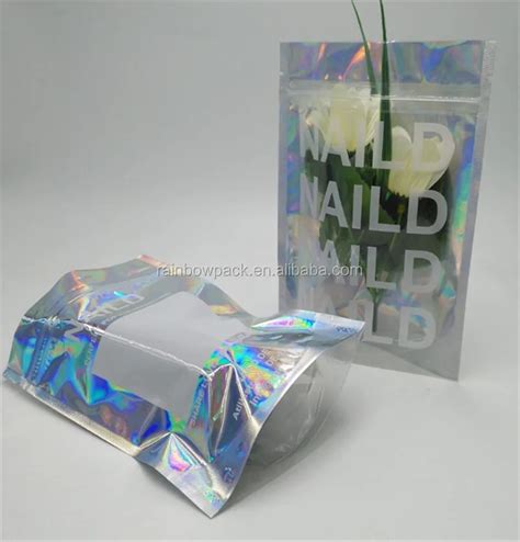 Custom Clear Front Flat Mylar Hologram Mini Glitter Powder Packaging