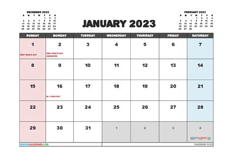 Printable January 2023 Calendar Free 12 Templates Freeprintableme