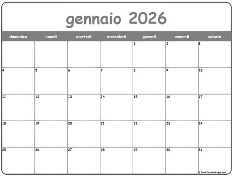 Gennaio 2026 Calendario Gratis Italiano Calendario Gennaio