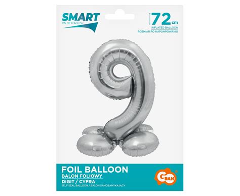 Balon foliowy Stojąca Cyfra 9 SMART Srebrna 100 jakości