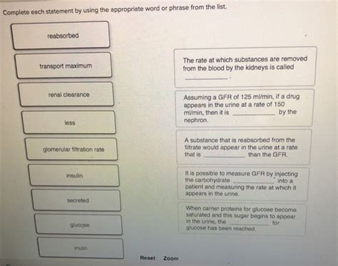 Solved Complete Each Statement By Using The Appropriate Word Chegg