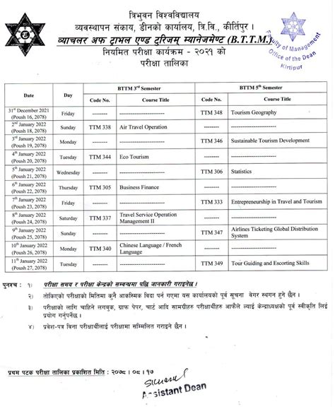 Tu Publish Bba Bim Bpa Bms Bttm Bhm Bba F Exam Schedules Notice