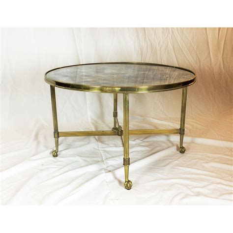 Vintage round coffee table in gilded bronze and glass