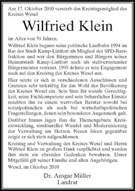 Alle Traueranzeigen für Wilfried Klein trauer rp online de