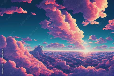 aesthetic anime clouds and sky landscape Stock Illustration | Adobe Stock