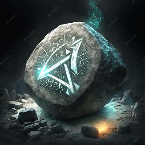 Premium Photo Magical Stone With Symbols Ancient Rune