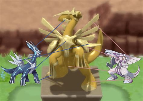 The Pieces Of Dialga And Palkia On The Statue In Bdsp Rpokemon