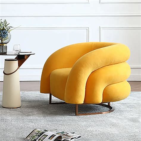 Creative Modern Yellow Solid Wood Velvet Accent Chair With Metal