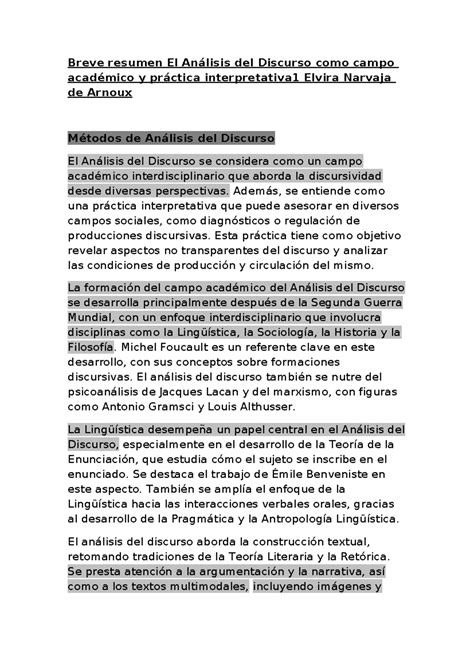 Métodos De Análisis Del Discurso Breve Resumen El Análisis Del Discurso Como Campo Académico Y