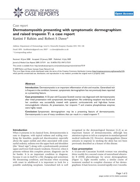 Pdf Dermatomyositis Presenting With Symptomatic Dermographism And