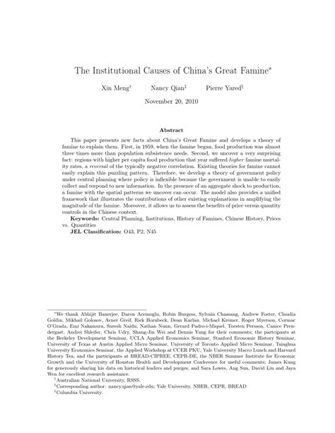 (PDF) The Institutional Causes of China's Great Famine, 1959-61