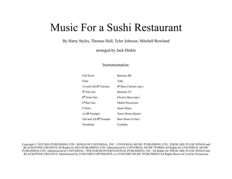 Music For A Sushi Restaurant Arr Jack Hinkle By Harry Styles Sheet Music For Marching Band At