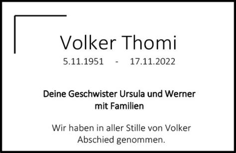 Traueranzeigen Von Volker Thomi Vrm Trauer De