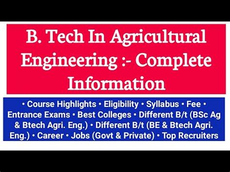 B Tech Agriculture B Tech Agricultural Engineering Eligibility Syllabus