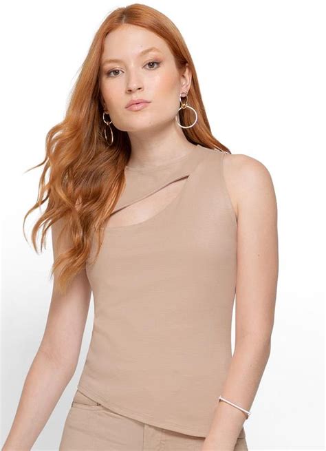 Blusa Nude Assimétrica em Interlock Enfim