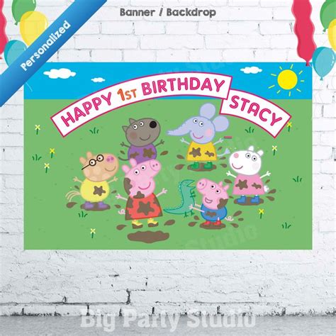 Peppa Pig Happy Birthday Backdrop Peppa Pig Banner Peppa Pig Backdrop