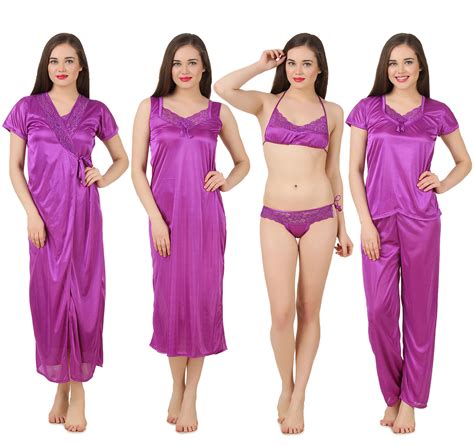 Buy Fasense Women Satin Nightwear Sleepwear Pcs Set Of Long Wrap Gown