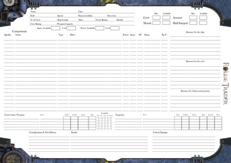 Rogue Trader PC and NPC voidship character sheets