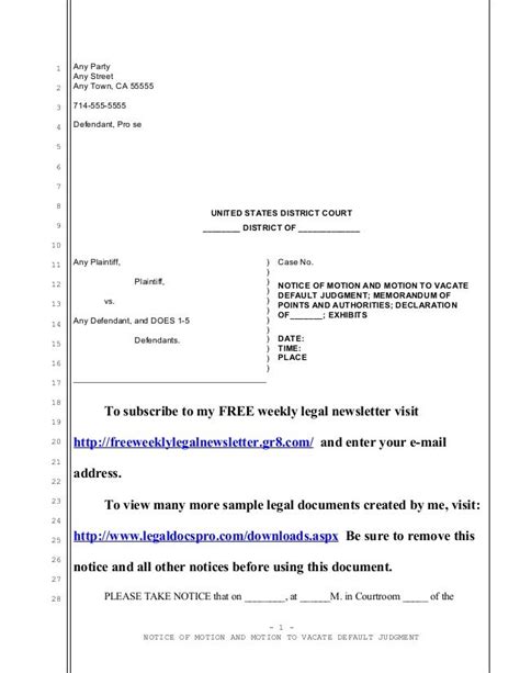 Motion For Default Judgment Template