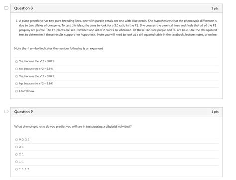 Solved Question 8 1 pts 1. A plant geneticist has two pure | Chegg.com 