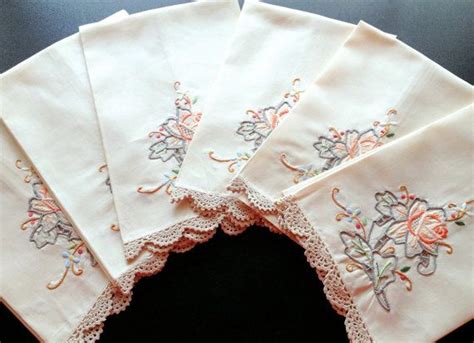 Set Of Vintage Handstitched Floral Napkins Etsy Floral Napkins