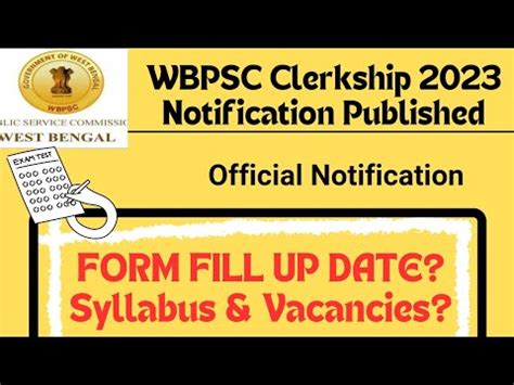 Wbpsc Clerkship Official Notification Published Form Fill Up