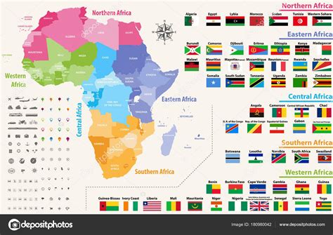 Mapa Vetor Continente Frica Por Regi Es Cor Todas Bandeiras Pa Ses