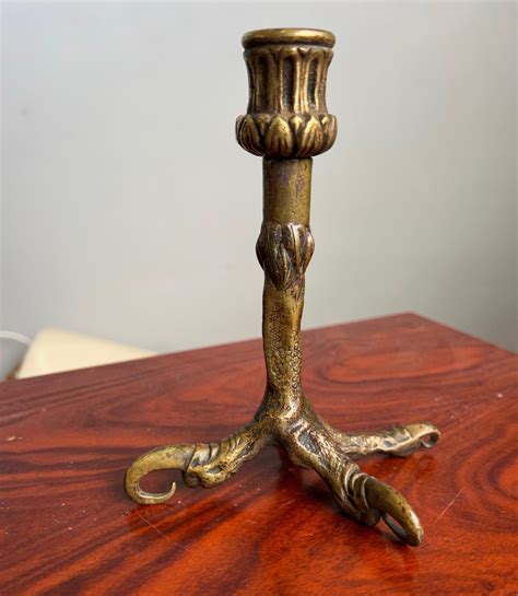 Very Rare 19th Century Antique Bronze Cold Painted Eagle Claw Candle