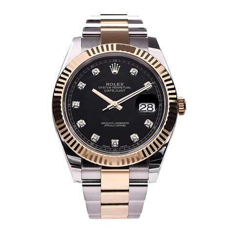 ROLEX 18K Yellow Gold Stainless Steel Diamond 41mm Oyster Perpetual