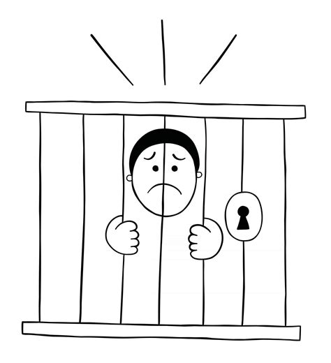 Cartoon Man Is In Jail And Very Sad Vector Illustration Vector