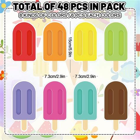 Whaline 48Pcs Ice Pops Cut Outs Summer Decorations Colorful Bright