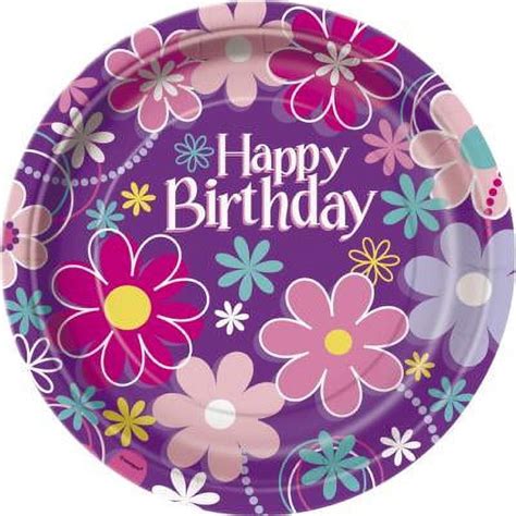 9 Birthday Blossom Party Plates 8ct